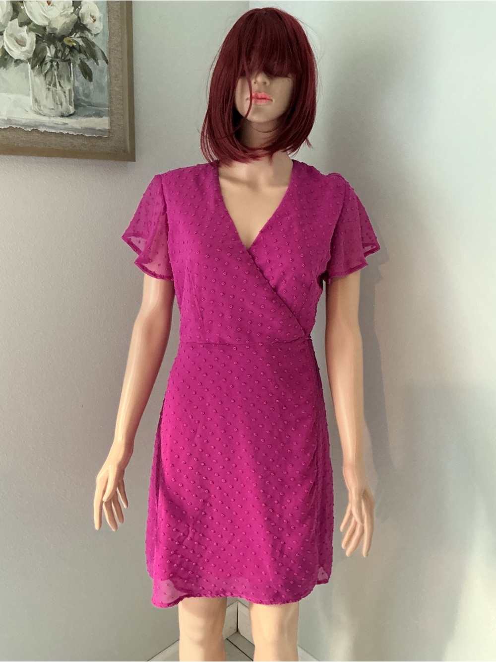 Blue Rain Fuchsia Short Wrap Dress